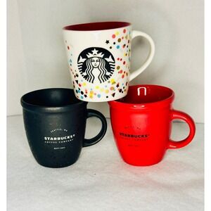 Starbucks Coffee Demitasse Espresso Cup Set/3 Red Black Wht 3oz 2016 Collectible